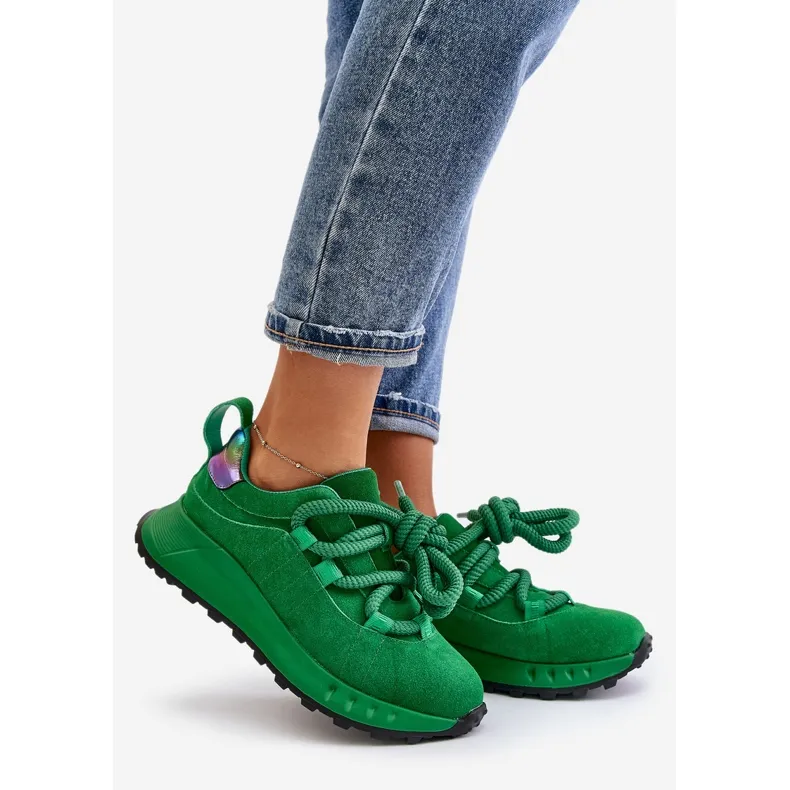 Women's Suede Sneakers With Thick Lacing Artiker 55C0099 Green