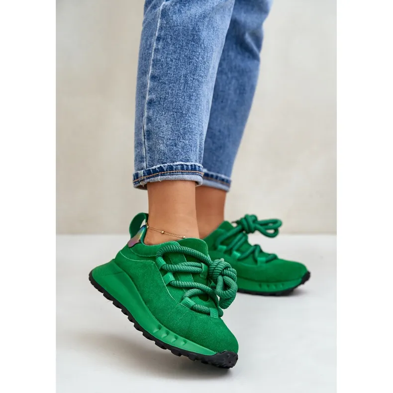 Women's Suede Sneakers With Thick Lacing Artiker 55C0099 Green