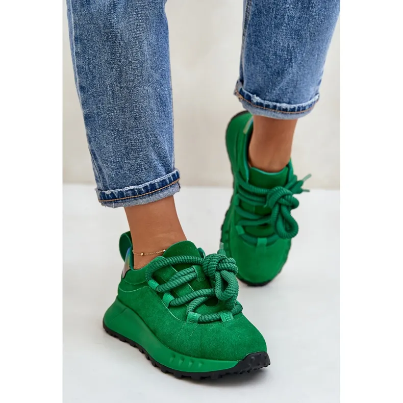 Women's Suede Sneakers With Thick Lacing Artiker 55C0099 Green