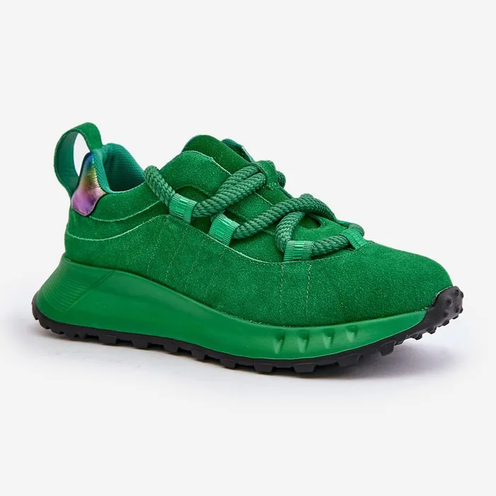 Women's Suede Sneakers With Thick Lacing Artiker 55C0099 Green