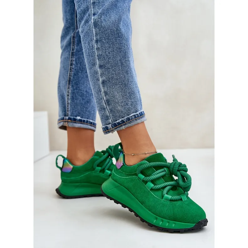 Women's Suede Sneakers With Thick Lacing Artiker 55C0099 Green