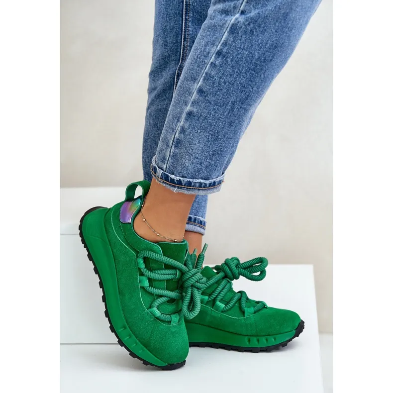 Women's Suede Sneakers With Thick Lacing Artiker 55C0099 Green