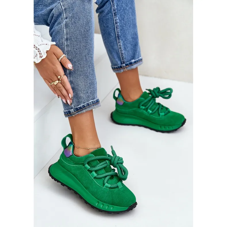 Women's Suede Sneakers With Thick Lacing Artiker 55C0099 Green